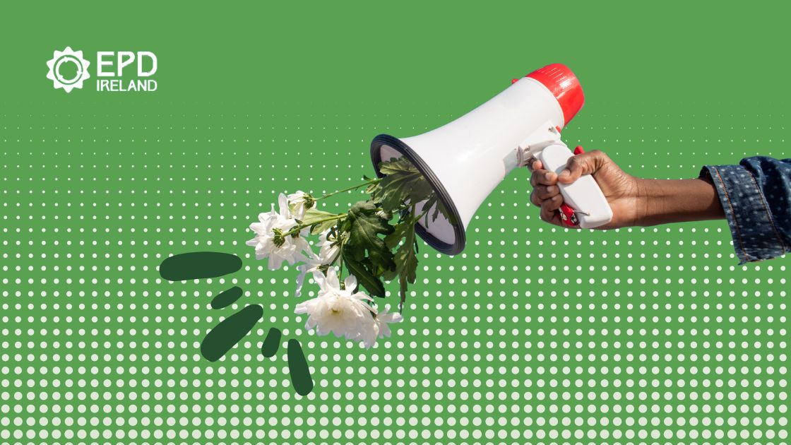 Megaphone with flowers which simbolize green claims