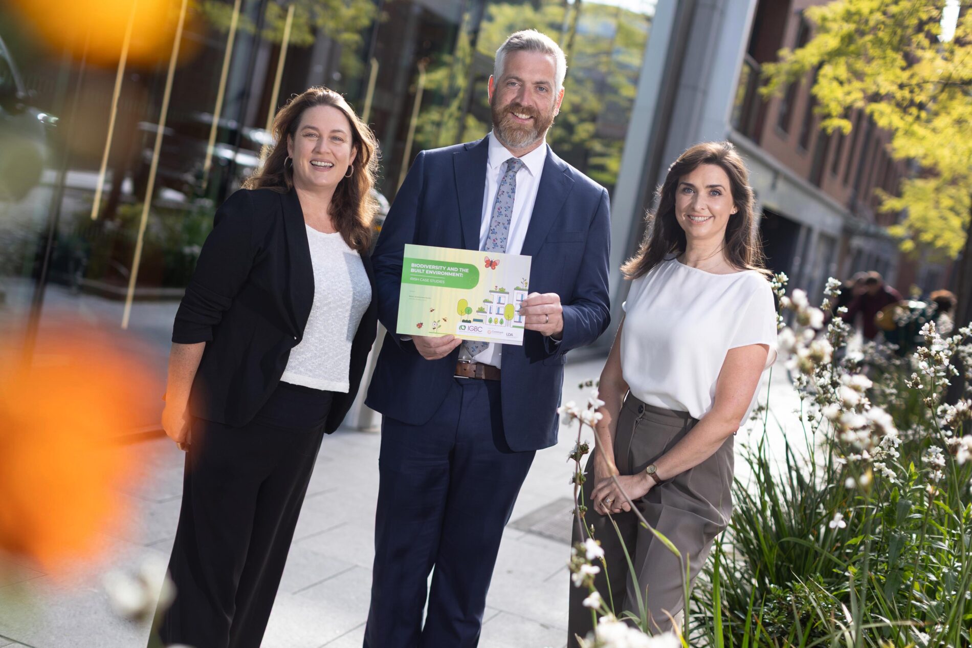 Dublin, 22nd May 2025: The Irish Green Building Council (IGBC) celebrated Ireland’s National Biodiversity Week today with the launch of the first set of Irish case studies to protect and enhance biodiversity within the built environment.At the event were: Susan Vickers, Chair of IGBC’s Biodiversity & Built Environment Community of Practice, Christopher O’Sullivan TD, Minister of State at the Department of Housing, Local Government and Heritage with special responsibility for Nature, Heritage and Biodiversity and Aoibhinn Ní Shúilleabháin, Chair of the Advisory Committee for Ireland’s Nature Restoration Plan. Photo Marc O Sullivan. No Fee