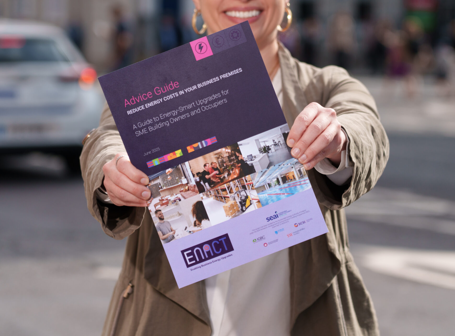 Gloriana Vargas, project officer at IGBC, holding one of the resources for SMEs launched today